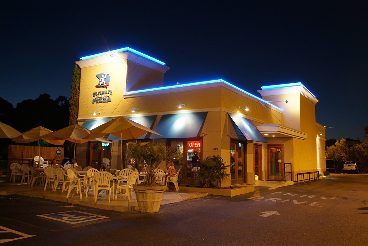 Ultimate California Pizza Location at Night